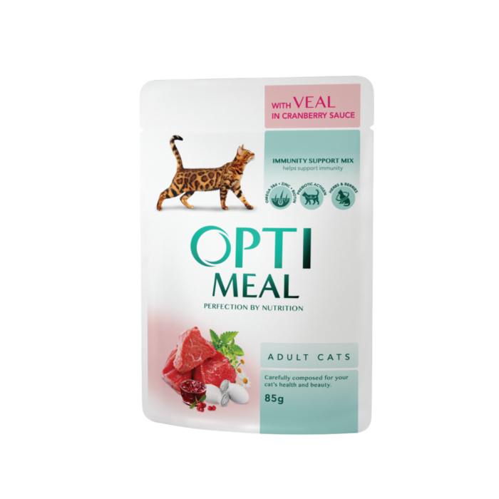 Optimeal, Hrana umeda pisici adulte, cu Vita in sos de merisoare, set 3+1, 4x85g [2]