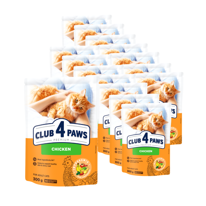 Pachet 15x300g, Club 4 Paws Premium, cu pui , Hrana uscata pisici adulte 4.5kg