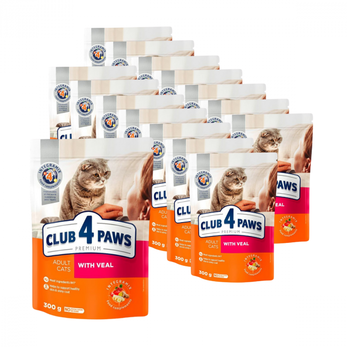 Pachet 15x300g, Club 4 Paws Premium, cu vita , Hrana uscata pentru pisici adulte 4.5kg