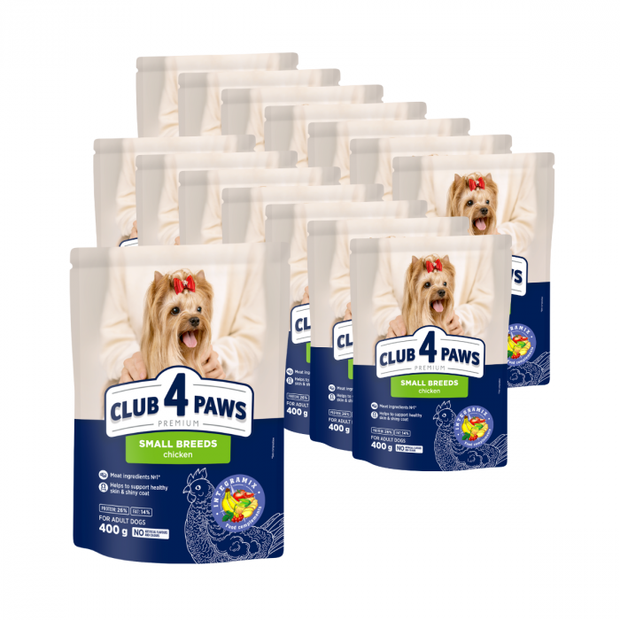 Pachet 15x400g, Club 4 Paws Premium, cu pui , Hrana uscata caini de talie mica 6kg