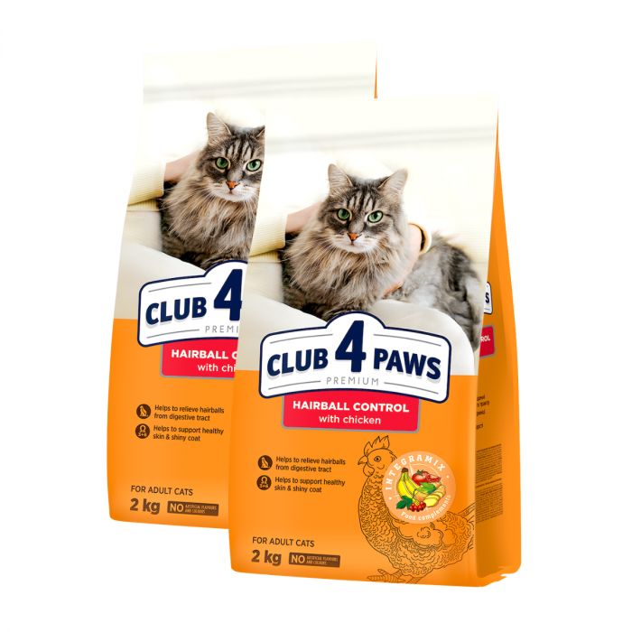 Pachet 2x2kg, Club 4 Paws Hairball Control , Hrana uscata pisici adulte 4kg