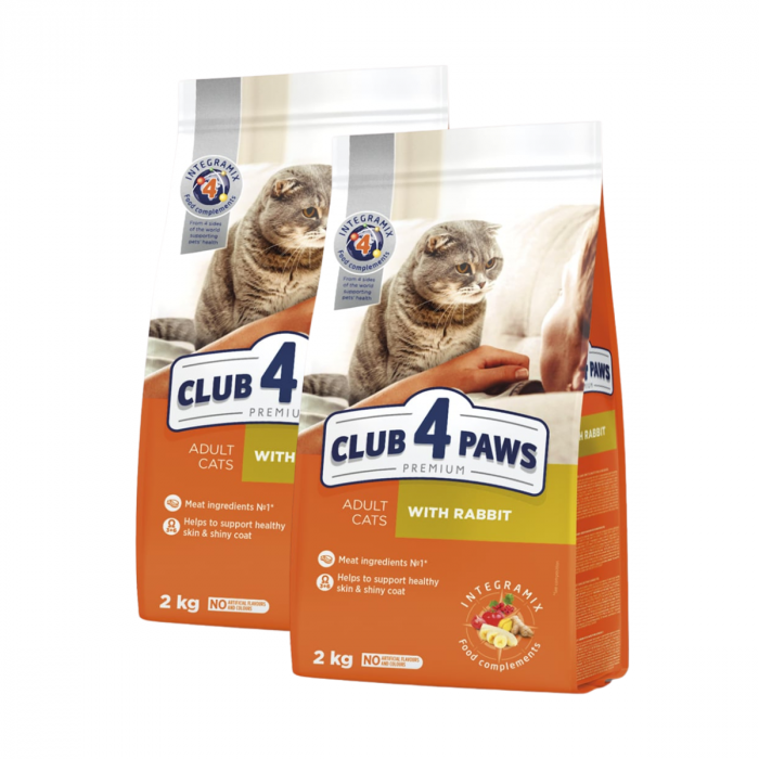 Pachet 2x2kg, Club 4 Paws, Iepure , Hrana uscata pentru pisici adulte 4kg