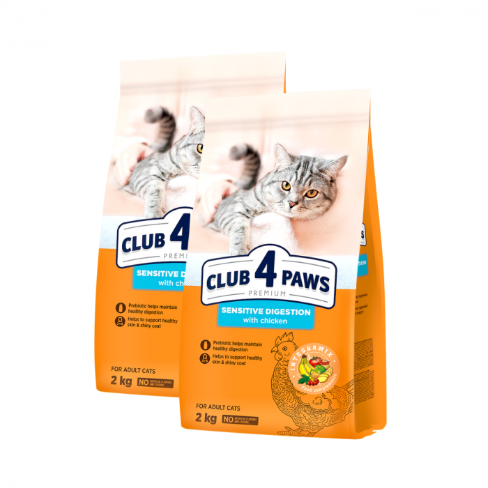 Pachet 2x2kg, Club 4 Paws Sensitive , Hrana uscata pentru pisici cu digestie sensibila 4kg
