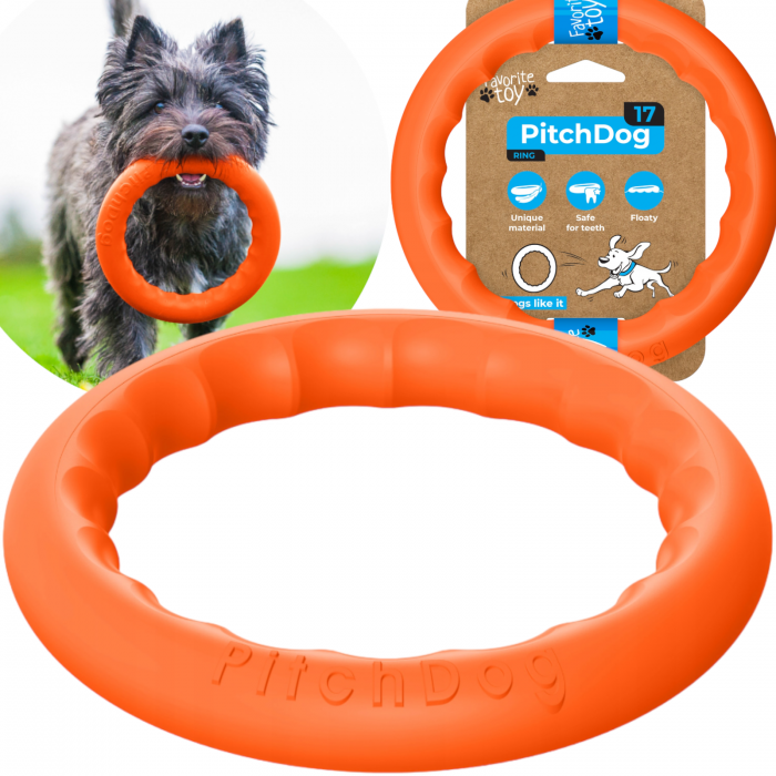 Jucarie Inel pentru caini PitchDog, 17 cm, portocaliu [3]