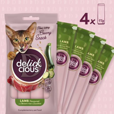 DELICKCIOUS, Recompense cremoase pisici - Miel, Orez Brun și Dovlecel, 60g [3]
