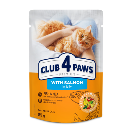 Produse pentru pisici - Club 4 Paws Premium, Hrana umeda pisici, somon in jeleu, 24x85g