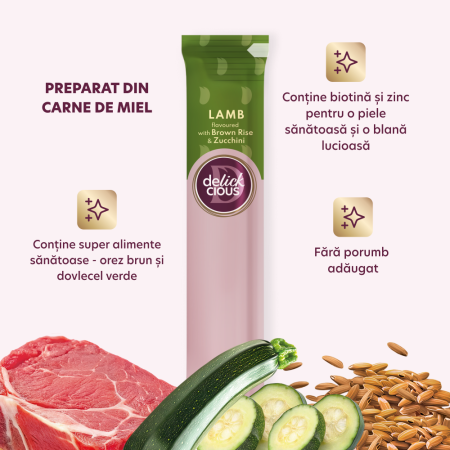 DELICKCIOUS, Recompense cremoase pisici - Miel, Orez Brun și Dovlecel, 60g [2]