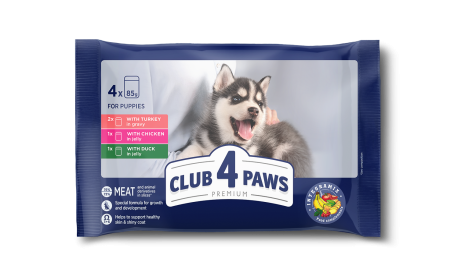 Produse pentru caini - Club 4 Paws Premium Hrana umeda catei(juniori) - Curcan, pui si rata, 4x85g