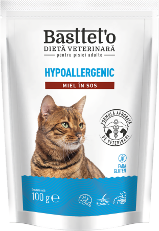 Produse pentru pisici - Bastteto Hipoalergenic, Hrana umeda pisici - Miel in sos, 100g