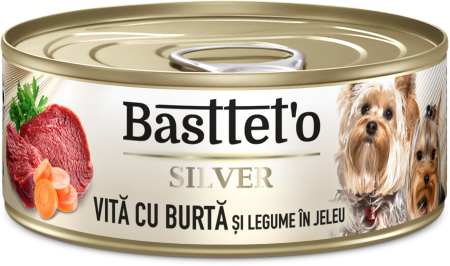 Hrana umeda - Bastteto Pate Caini - Vita cu burta si legume in jeleu, 85g