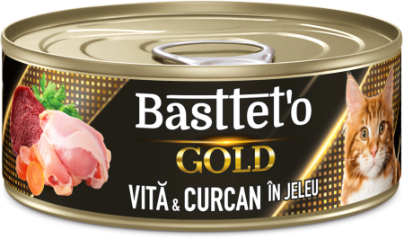 Hrana umeda - Bastteto Pate Pisici cu vita si curcan in jeleu 85g
