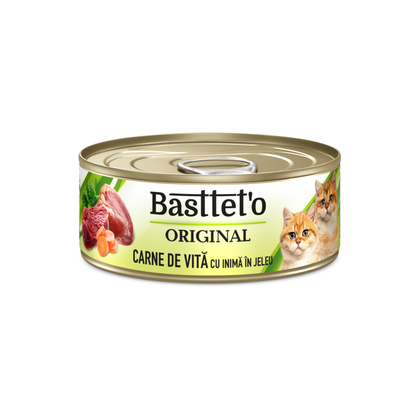 Hrana umeda - Bastteto Pate Pisici - Vita cu inimi in jeleu, 85g