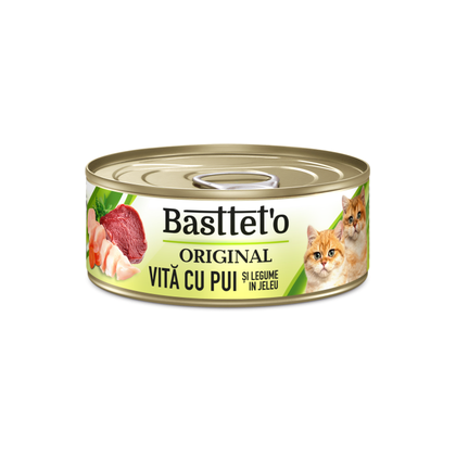 Hrana umeda - Bastteto Pate Pisici - Vita cu pui si legume, 85g