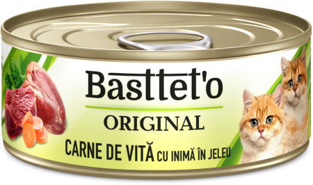 Hrana umeda - Bastteto Pate Pisici - Vita cu inimi in jeleu, 85g