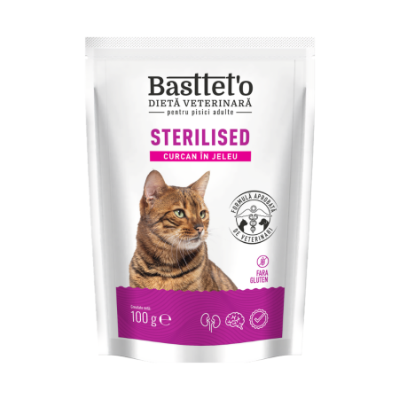 Hrana umeda - Bastteto Sterilizate Hrana umeda pisici - Curcan in jeleu, 100g