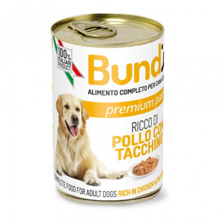 Hrana umeda - Bundy, Conserva pentru caini, cu pui si curcan, 400g