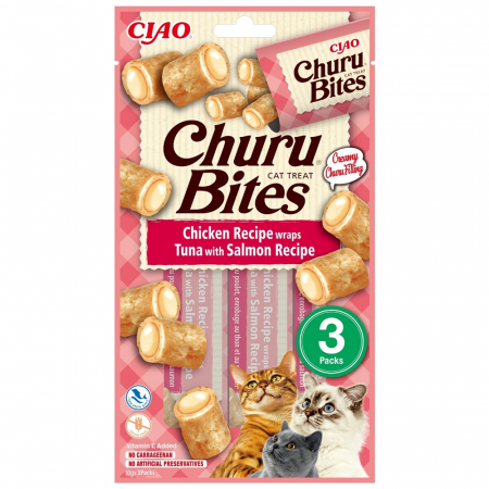 Recompense - Churu Bites, Recompense cremoase pentru pisici cu pui, ton si somon