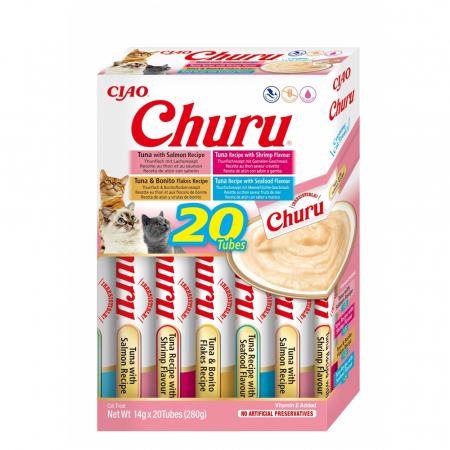 Recompense - Churu Cat Varieties, Recompense cremoase pentru pisici cu ton si fructe de mare, 20 buc