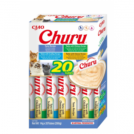Recompense - Churu Cat Varieties, Recompense cremoase pentru pisici cu ton, 20 buc