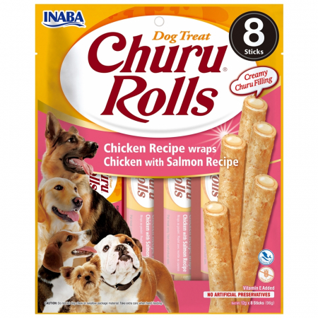Recompense - ChuruRolls-Recompense cremoase pentru caini cu somon si pui
