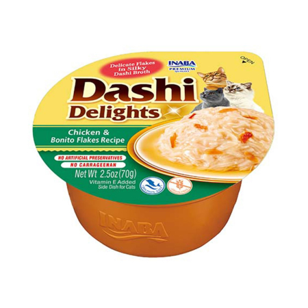 Produse pentru pisici - Ciao Dashi Delights, Hrana umeda complementara pentru pisici, cu pui si fulgi de bonito, 70g
