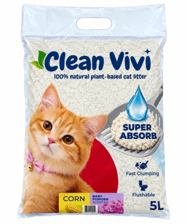 Produse pentru pisici - Clean Vivi Asternut igienic pentru pisici, Corn - Baby Powder, 5L/2.1kg