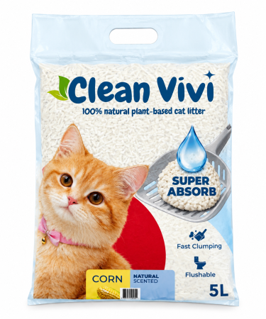 Produse pentru pisici - Clean Vivi Asternut igienic pentru pisici, Corn - Natural, 5L/2.1kg