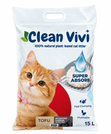 Asternut igienic - Clean Vivi Asternut igienic pentru pisici, Tofu - Active Carbon, 15L/6.3kg