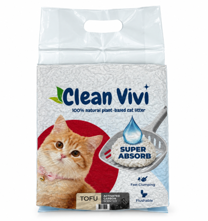 Produse pentru pisici - Clean Vivi Asternut igienic pentru pisici, Tofu - Active Carbon, 5L/2.1kg