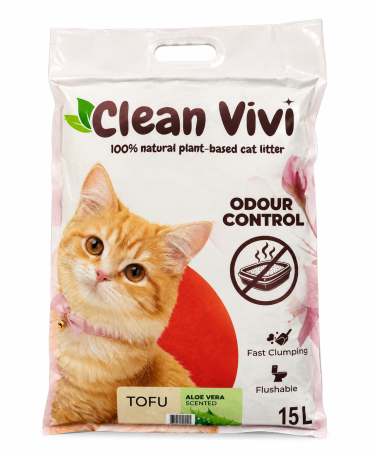 Asternut igienic - Clean Vivi Asternut igienic pentru pisici, Tofu - Aloe Vera, 15L/6.3kg