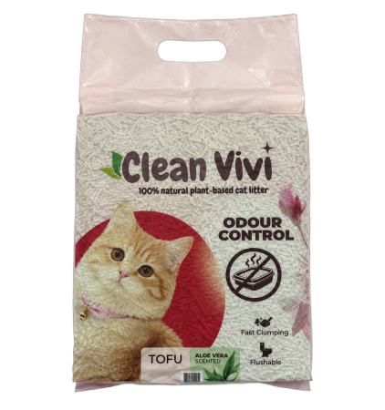 Produse pentru pisici - Clean Vivi Asternut igienic pentru pisici, Tofu - Aloe Vera, 5L/2.1kg
