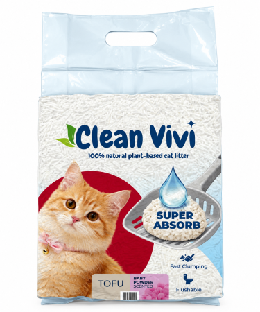 Produse pentru pisici - Clean Vivi Asternut igienic pentru pisici, Tofu - Baby Powder, 5L/2.1kg