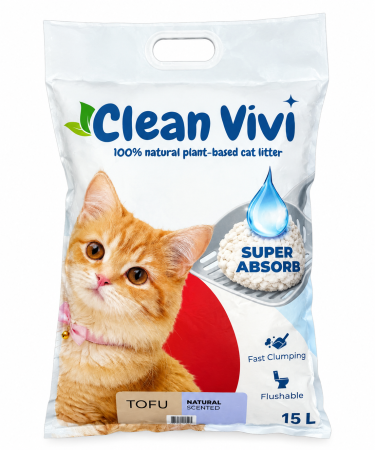 Asternut igienic - Clean Vivi Asternut igienic pentru pisici, Tofu - Natural, 15L/6.3kg