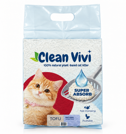 Asternut igienic - Clean Vivi Asternut igienic pentru pisici, Tofu - Natural, 5L/2.1kg