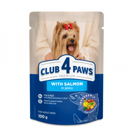 Hrana umeda - Club 4 Paws, Hrana umeda caini talie mica, Somon in sos, 24x100g