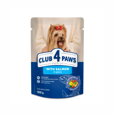 Hrana umeda - Club 4 Paws, Hrana umeda caini talie mica, somon in sos, 24x100g