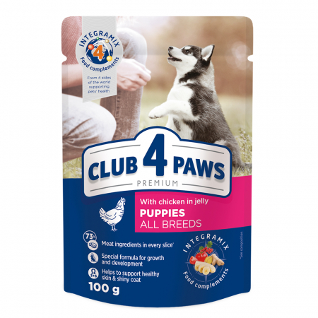 Produse pentru caini - Hrana pentru dezvoltare si crestere catei, gaina in jeleu, CLUB4PAWS