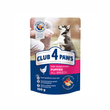 Hrana umeda - Hrana pentru dezvoltare si crestere catei, gaina in jeleu, CLUB4PAWS