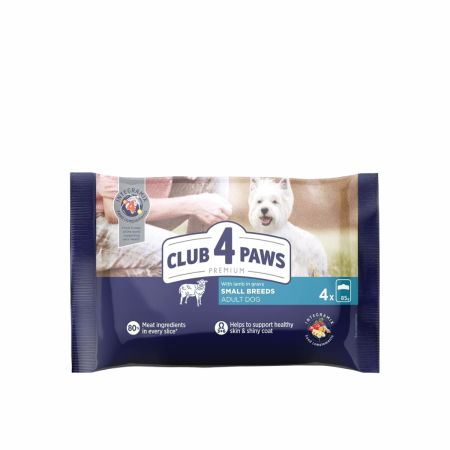 Hrana umeda - Club 4 Paws, Hrana umeda pentru caini, miel in sos, set 4x85g