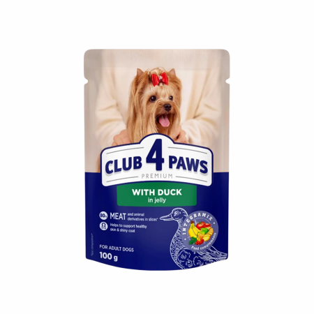 Hrana umeda - Club 4 Paws, Hrana umeda pentru caini talie mica, rata in jeleu, 24x100g