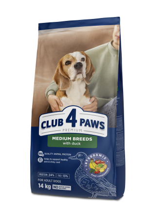 Hrana uscata - CLUB4PAWS, Hrana completa pentru caini de talie medie, cu rata