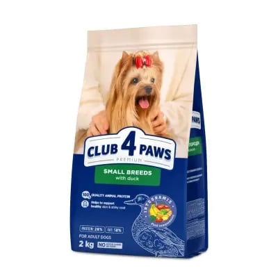 Hrana uscata - Club 4 Paws, Hrana uscata caini de talie mica, rata, 2kg