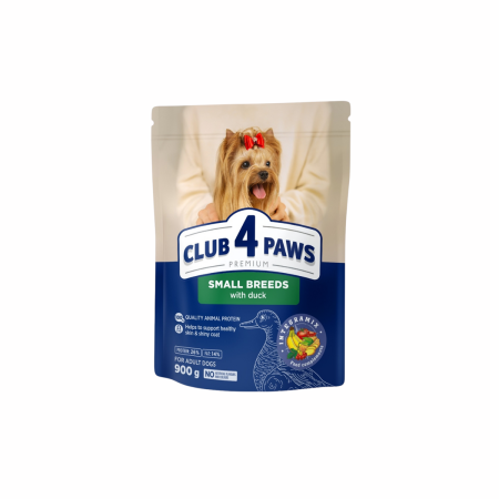 Club 4 Paws, Hrana uscata caini de talie mica, rata, 900g