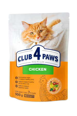 Produse pentru pisici - Club 4 Paws, Hrana uscata pisici adulte, Senior - Pui, 900g
