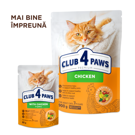 Club 4 Paws, Hrana uscata pisici adulte, Senior - Pui, 900g [6]