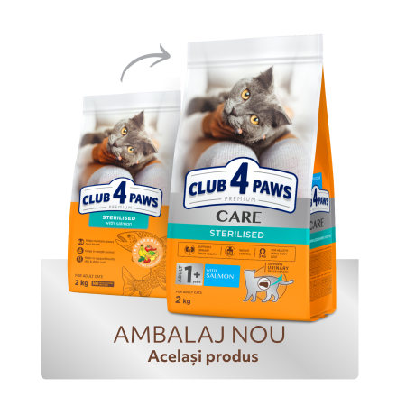 Club 4 Paws, Hrana uscata pisici sterilizate, cu somon, 2kg [1]