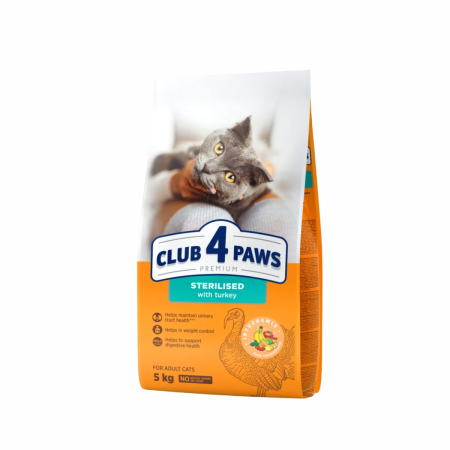 Hrana uscata - Club 4 Paws, Hrana uscata pisici sterilizate, curcan, 5kg