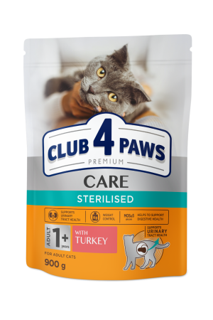 Hrana uscata - Club 4 Paws, Hrana uscata pisici sterilizate, curcan, 900g
