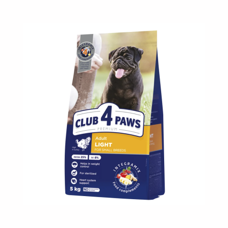 Produse pentru caini - Club 4 Paws Light, Hrana uscata caini sterilizati de talie mica, curcan, 5kg