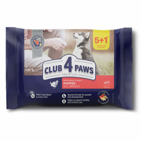 Club 4 Paws, pachet Hrana umeda catei, curcan, set 5+1, 6x80 g